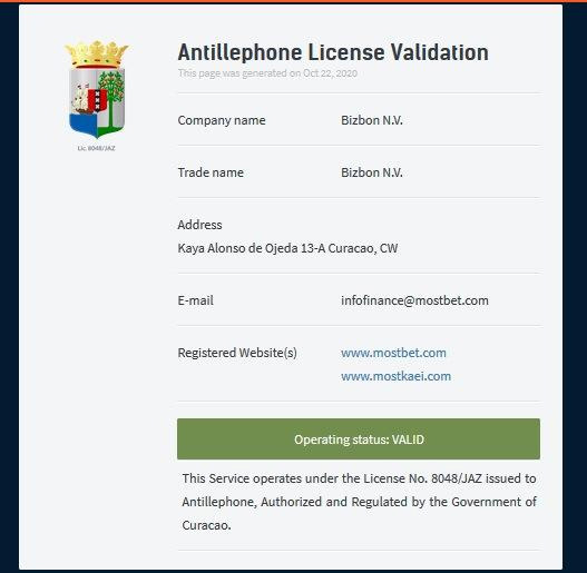 MostBet’s license